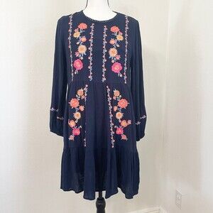 Savanna Jane Embroidered Summer Casual Flowy Sun Dress in Navy. Size S.